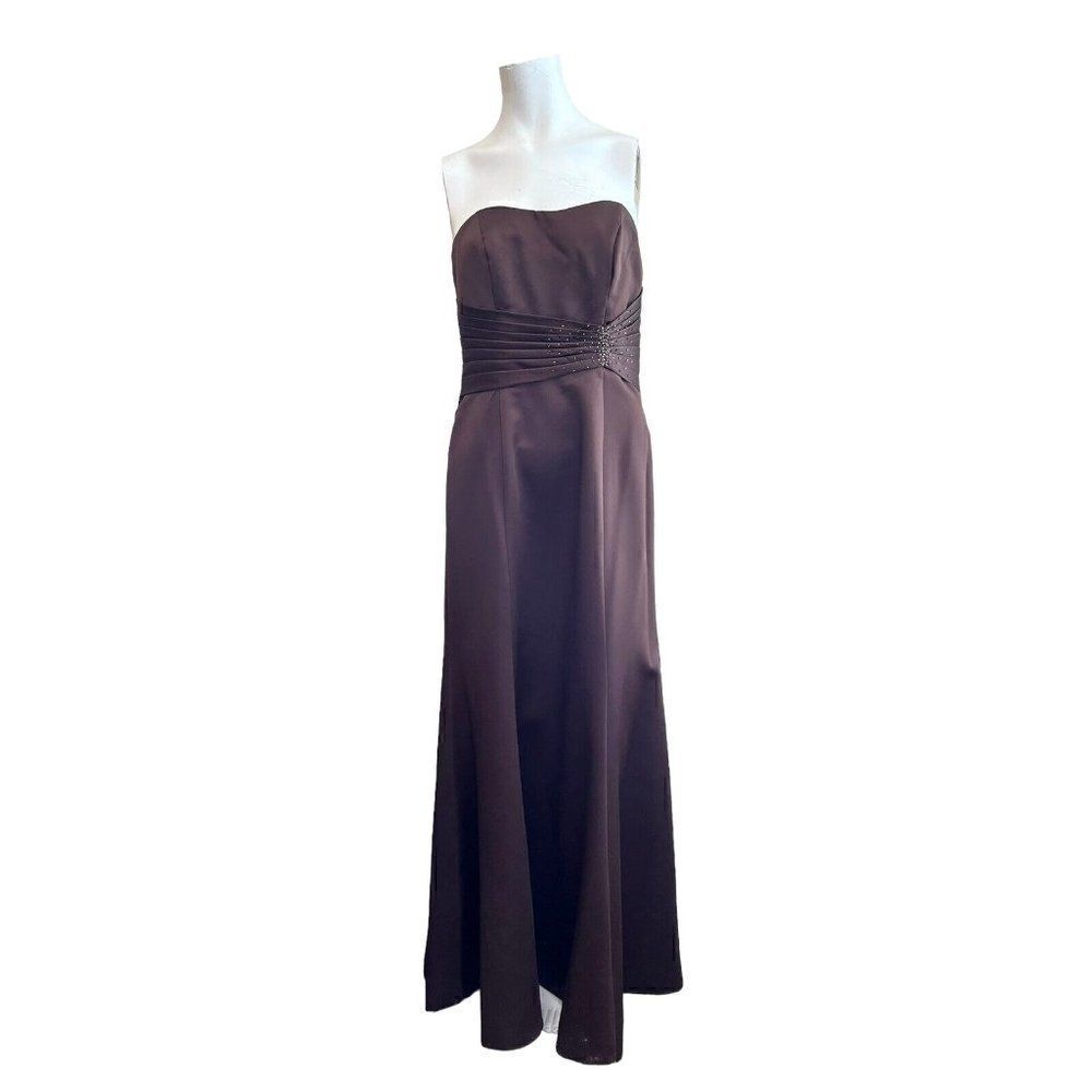 Alfred Angelo Juniors 3/4 Brown Sleeveless Full Length Dress Gown Beaded Vintage